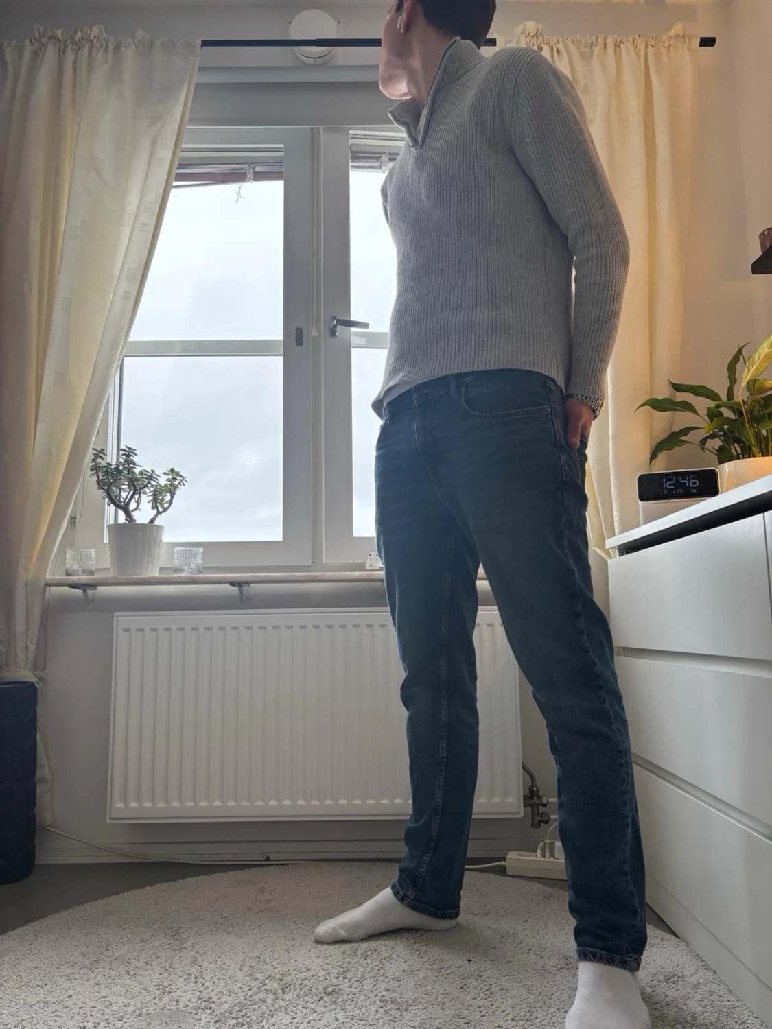 Ljusgrå ribbad half zip tröja - 2