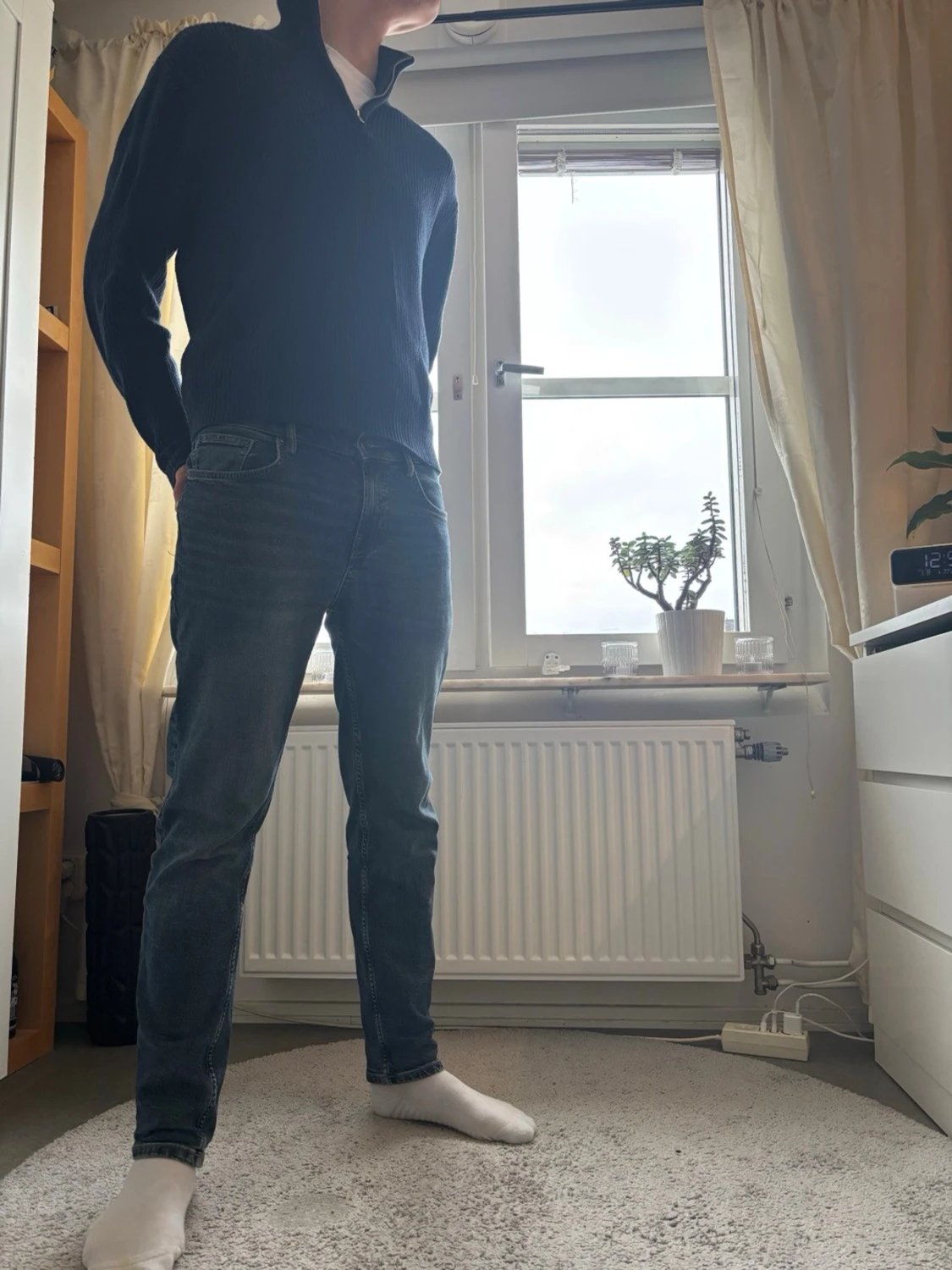 Mörkblå stickad half zip tröja - 2