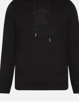 Svart hoodie från Roberto Cavalli - Snygg svart hoodie från Roberto Cavalli med diskret logga och emblem på bröstet. Hoodien har huva med dragsko och en stor magficka framtill. Tillverkad i mjukt material som känns skönt mot huden. Perfekt för en avslappnad och trendig look.