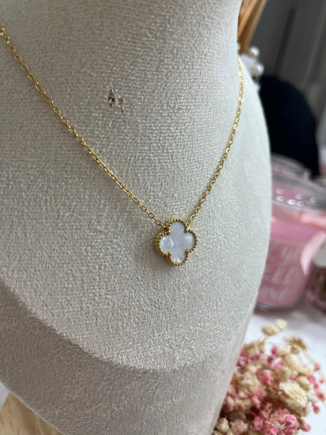 18k guldpläterat klöver halsband  - 2