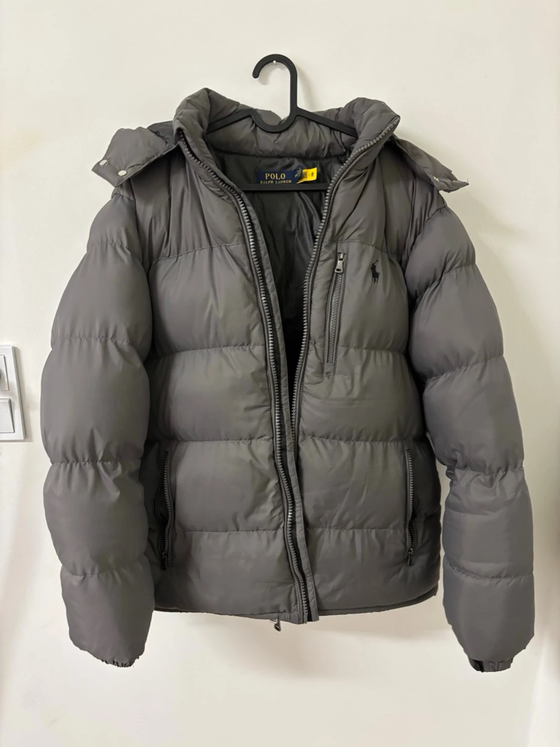 Mörkgrå dunjacka med huva - 5