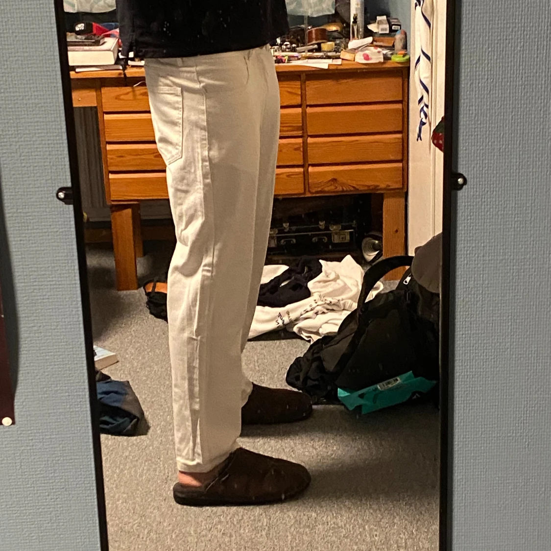 Vita raka jeansbyxor med dragkedja - 1