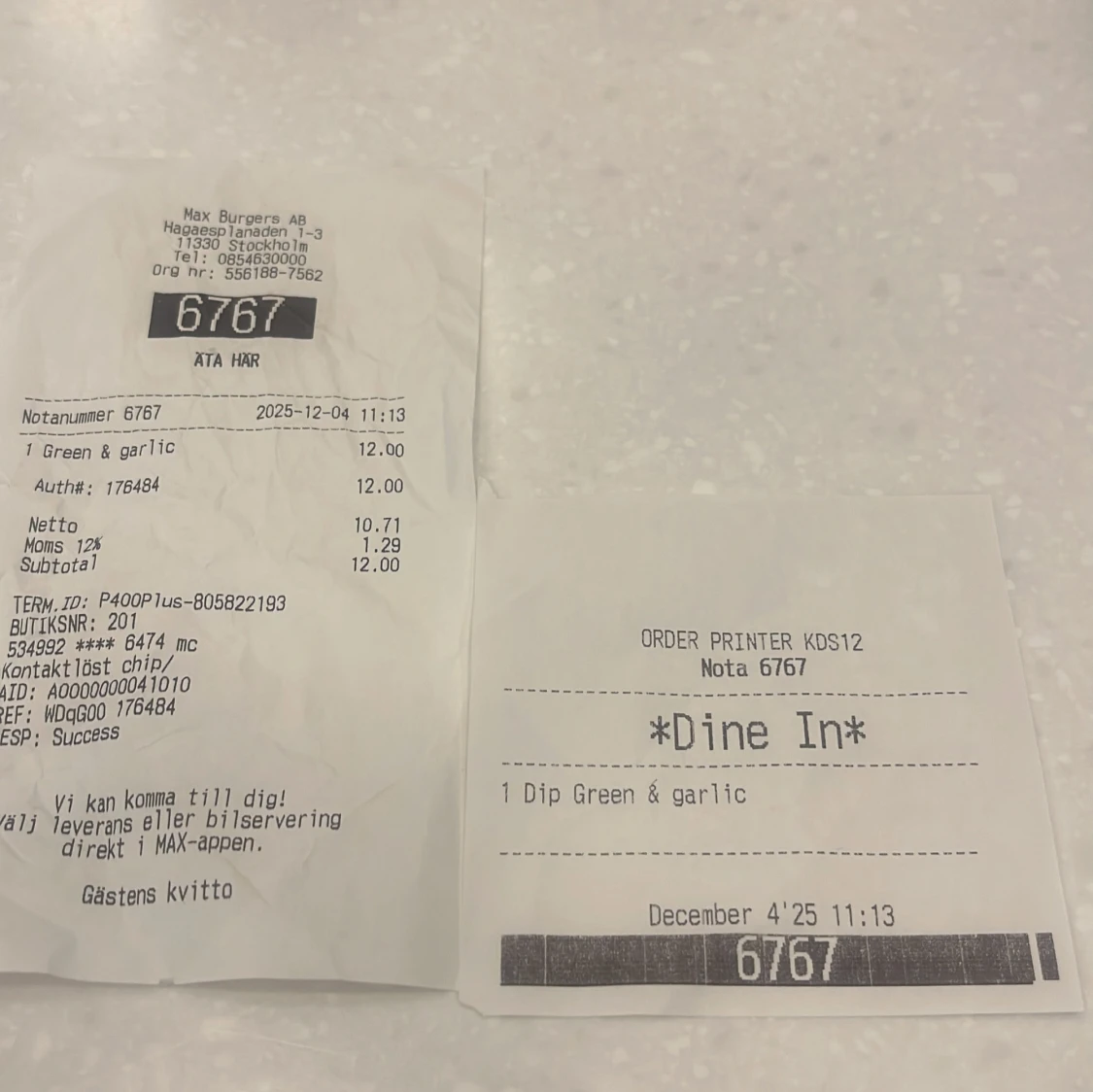 67 kvitto  - 2