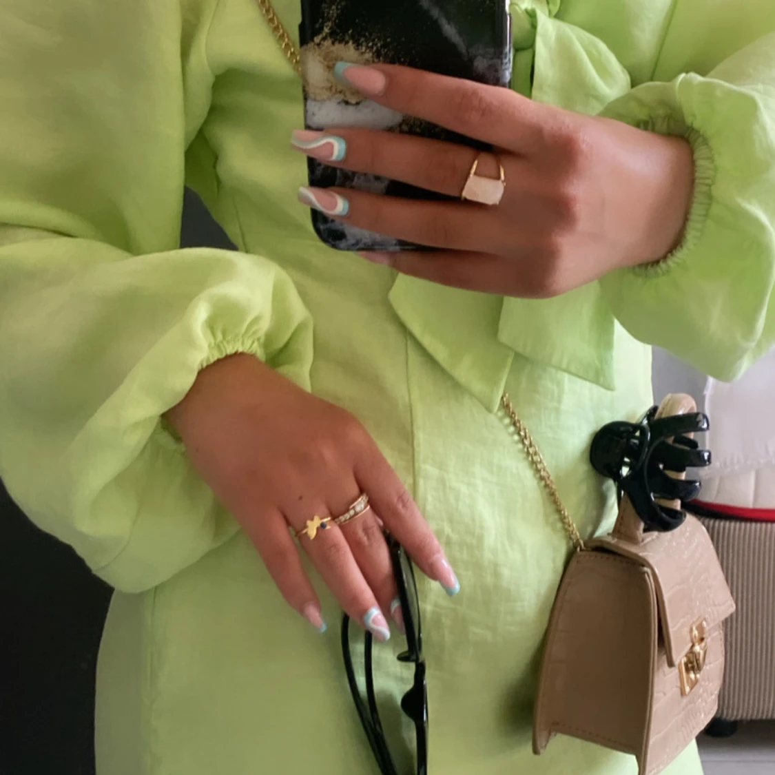 Ljusgrön långklänning med knyt - 1