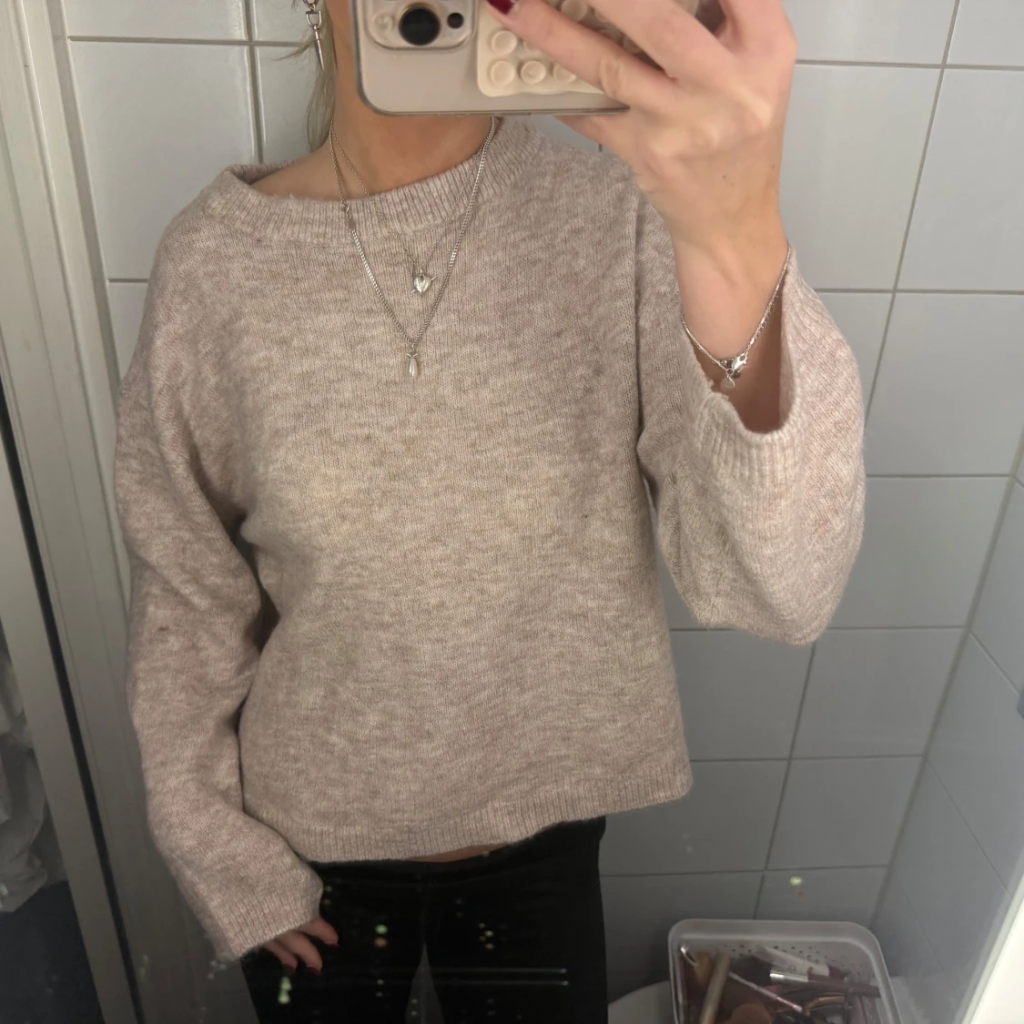 Beige stickad tröja med loose fit - 3