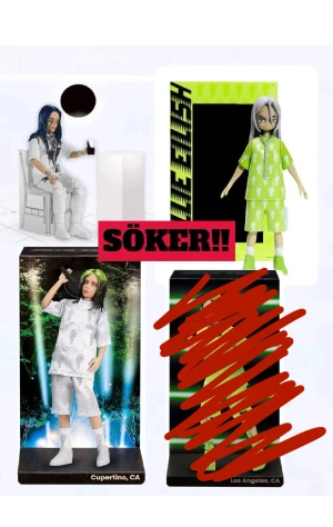 SÖKER Billie Eilish figur  - Söker dessa Billie Eilish dockor/figurer/actionfigurer!! Snälla kontakta om ni har och vad ni hade velat ha för dom. Alla småprylar, lådan ect ska helst finnas, tack! 