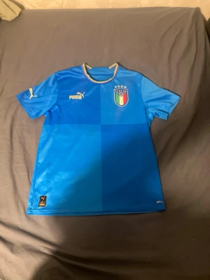 Italien tröja - Bilden visar en blå fotbollströja från Puma med Italiens landslagsmärke