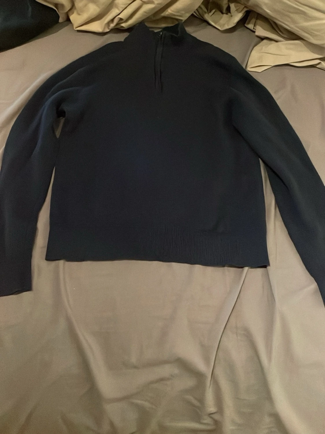 Mörkblå stickad polotröja half zip - 1