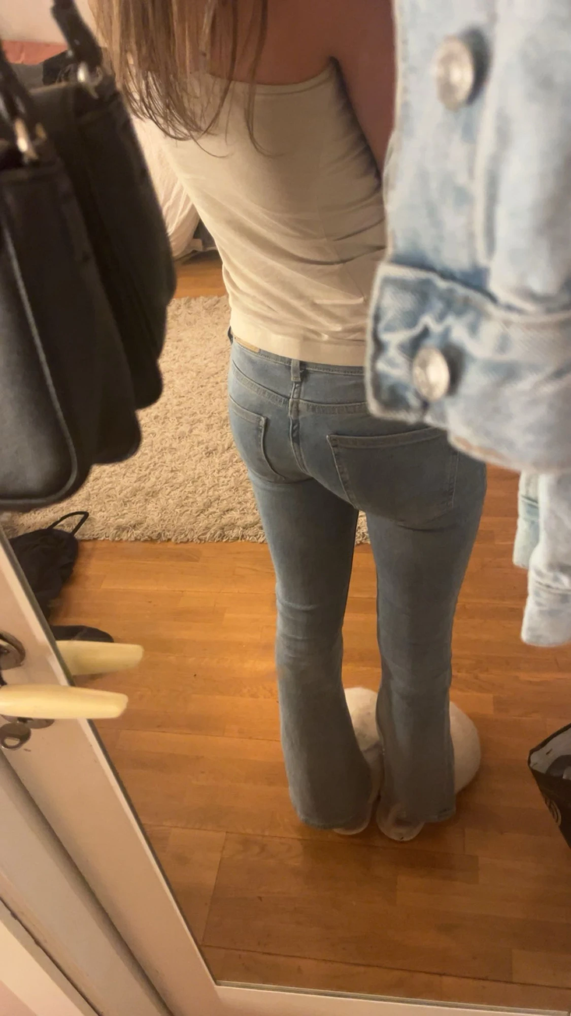 Ljusblå bootcut jeans låg midja - 1