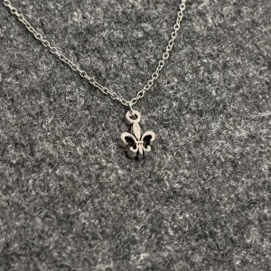 Minimalist Fleur Necklace - 50 cm stainless steel chain featuring a delicate 1.3 cm Fleur de Lis pendant. Minimalist, unisex, rust- and nickel-free. Sleek and perfect for everyday wear.