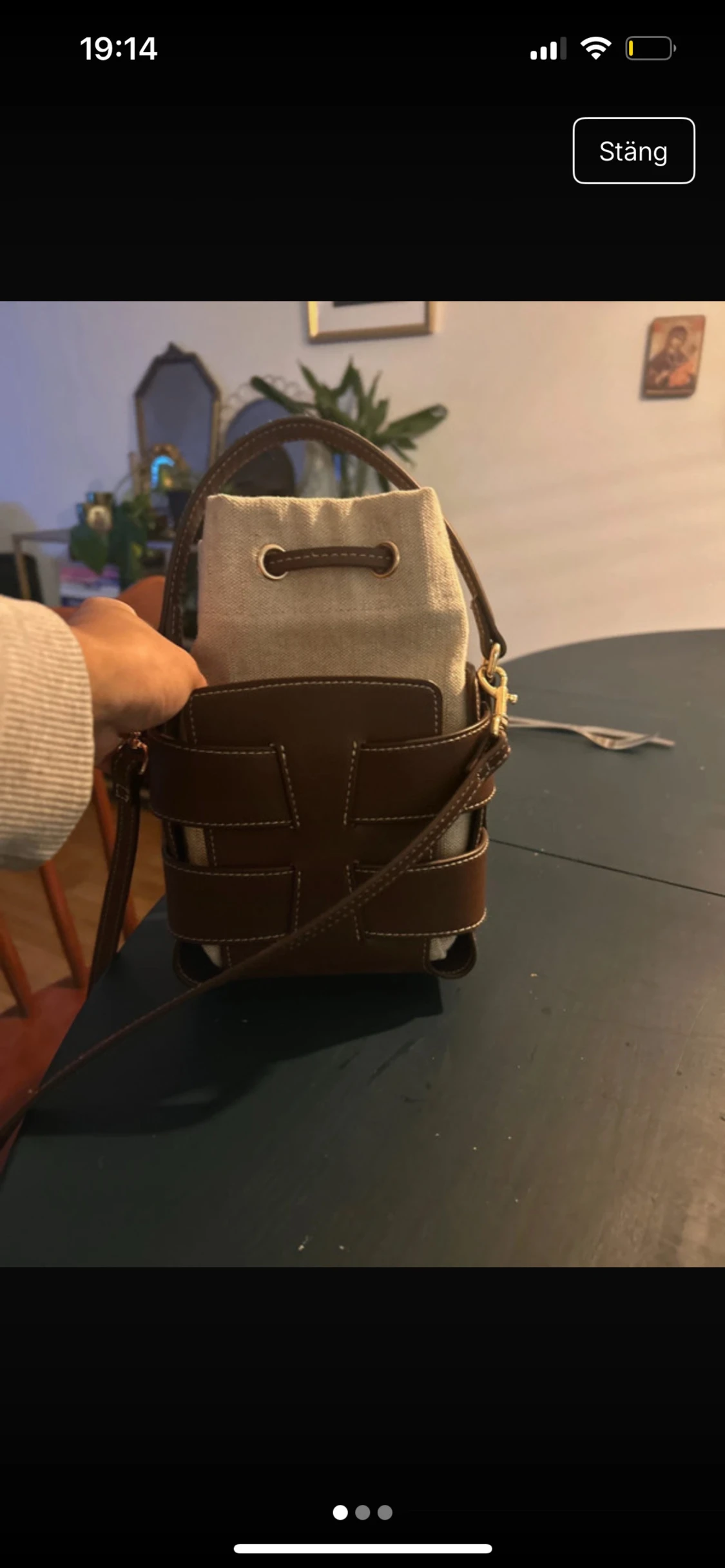 Brun och beige handväska med snörning - 2