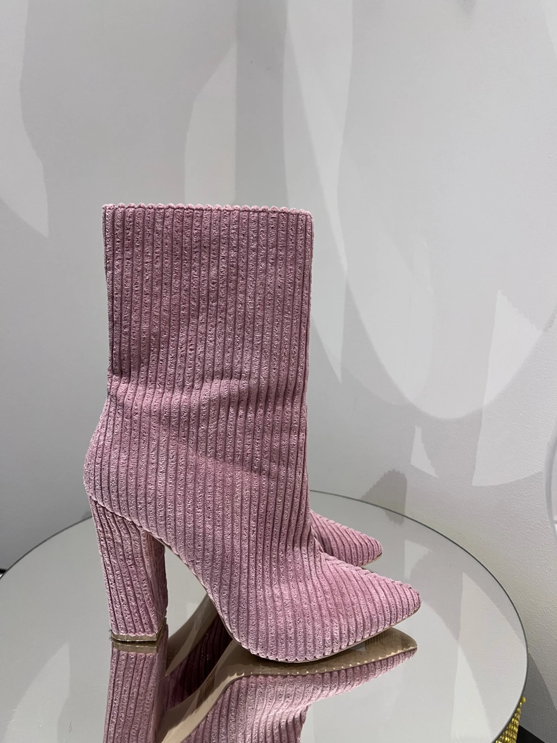Rosa ribbade stövletter med klack - 2