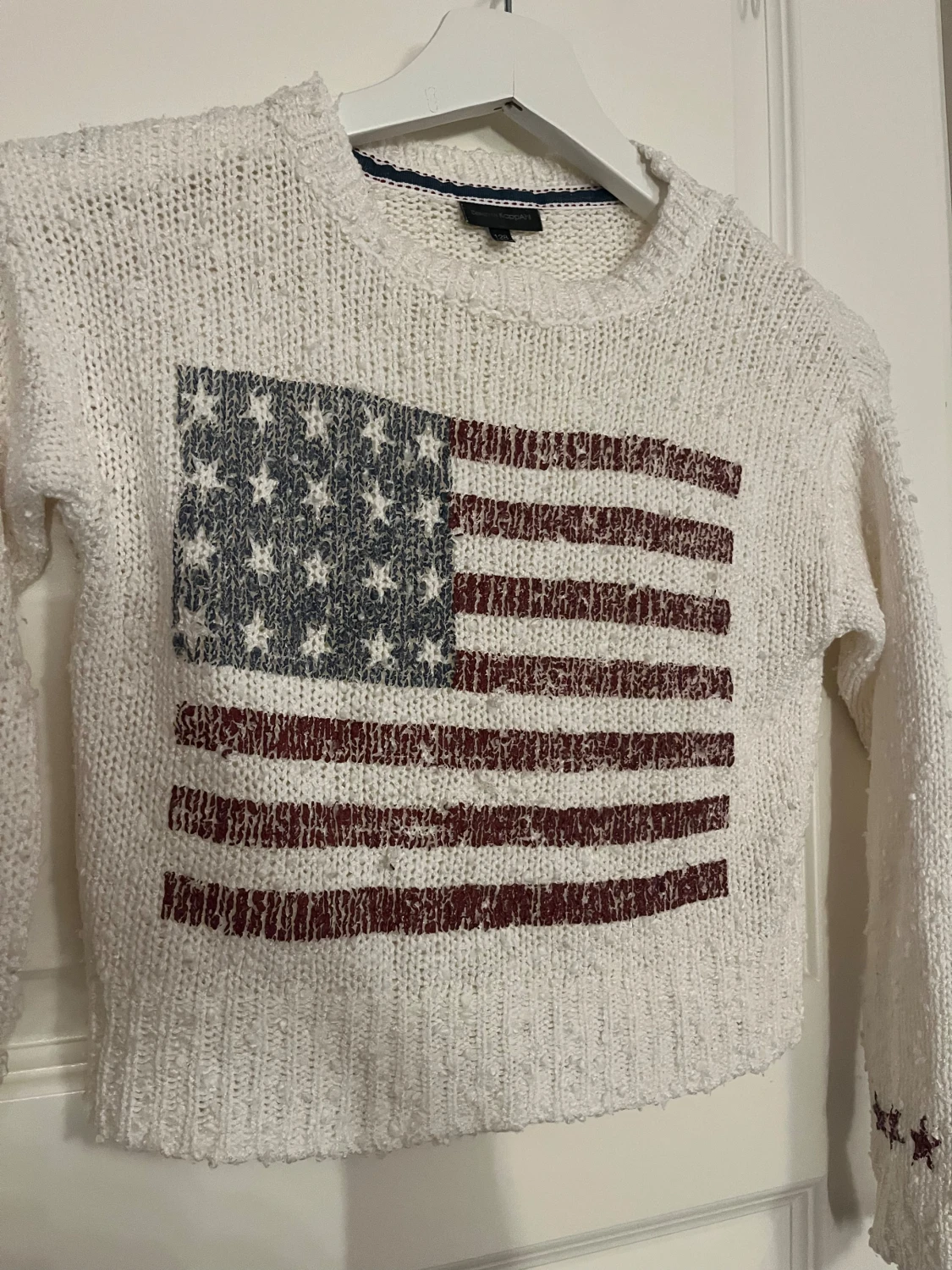 Vit stickad tröja med USA-flagga - 1