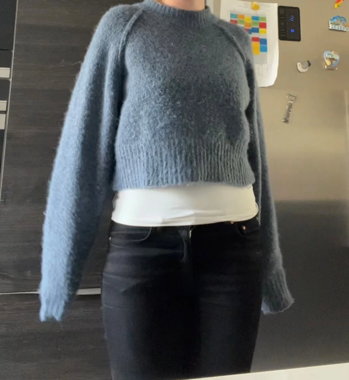 Blå croppad stickad tröja - 1