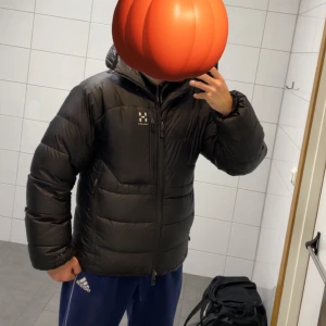 Svart dunjacka från Haglöfs - Säljer en svart dunjacka från Haglöfs med huva och dragkedja framtill. Jackan är vadderad och har en klassisk pufferstil som håller dig varm under kalla dagar. Perfekt för vintern och enkel att matcha med olika outfits.