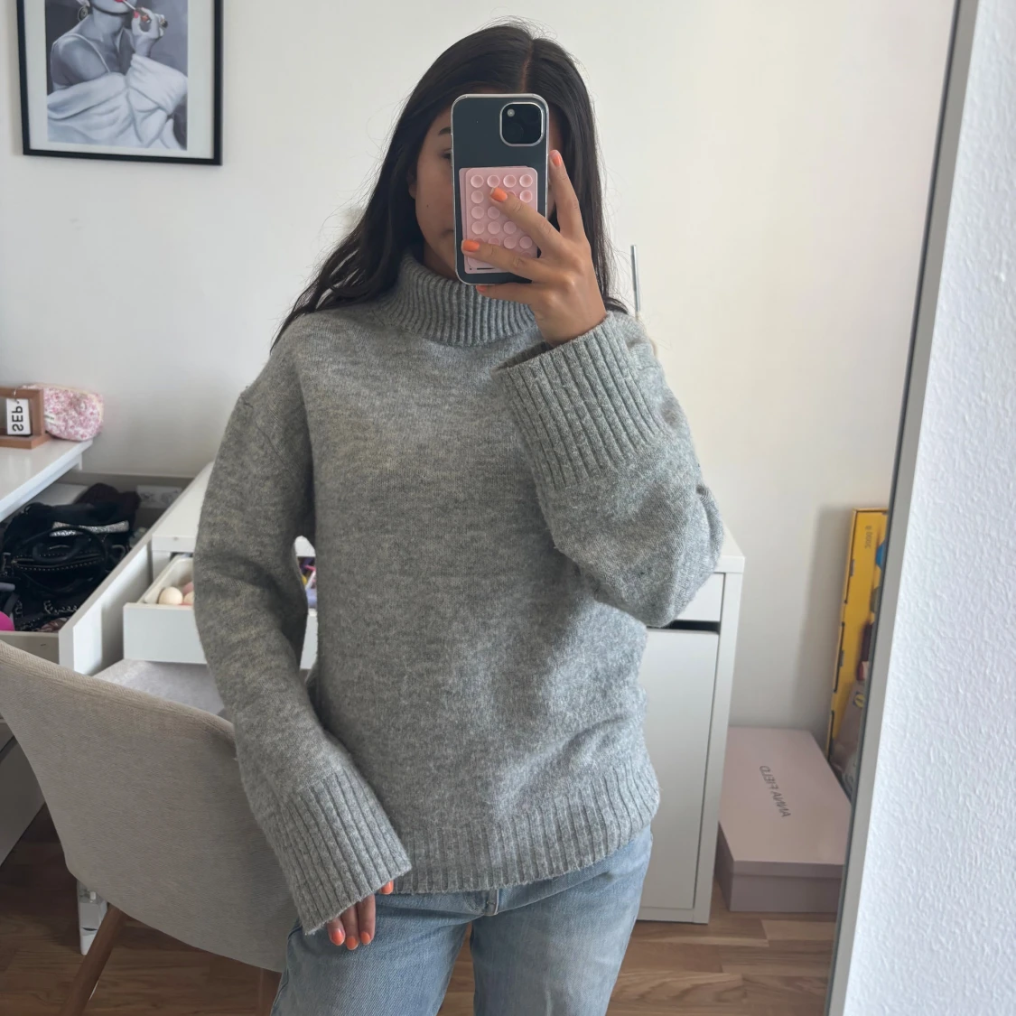 Grå stickad polotröja - 1