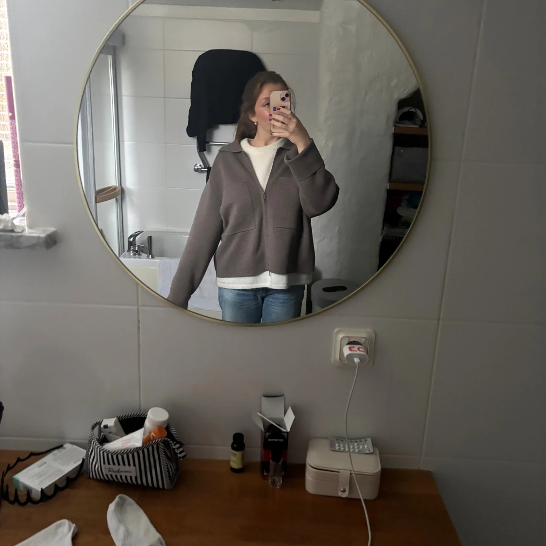 Brun stickad zip jacka  - 3