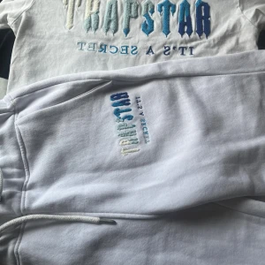 Vit t shirt från Trapstar med shorts - Vit t shirt från Trapstar med shorts logga i gradient från vitt till blått på bröstet. T shirt har mjukt bomullsmaterial. Snyggt tryck med texten 'IT'S A SECRET' under loggan. Perfekt för dig som gillar streetwear.