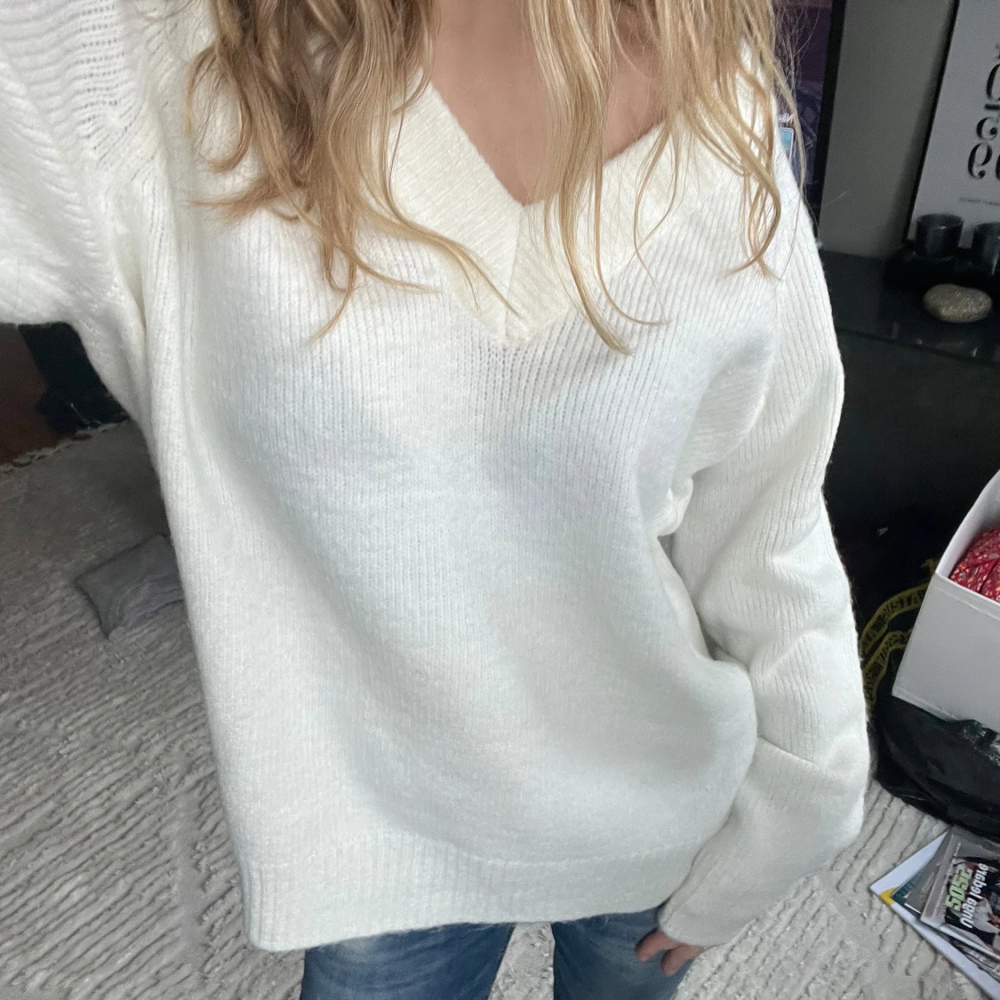 Vit stickad oversized tröja