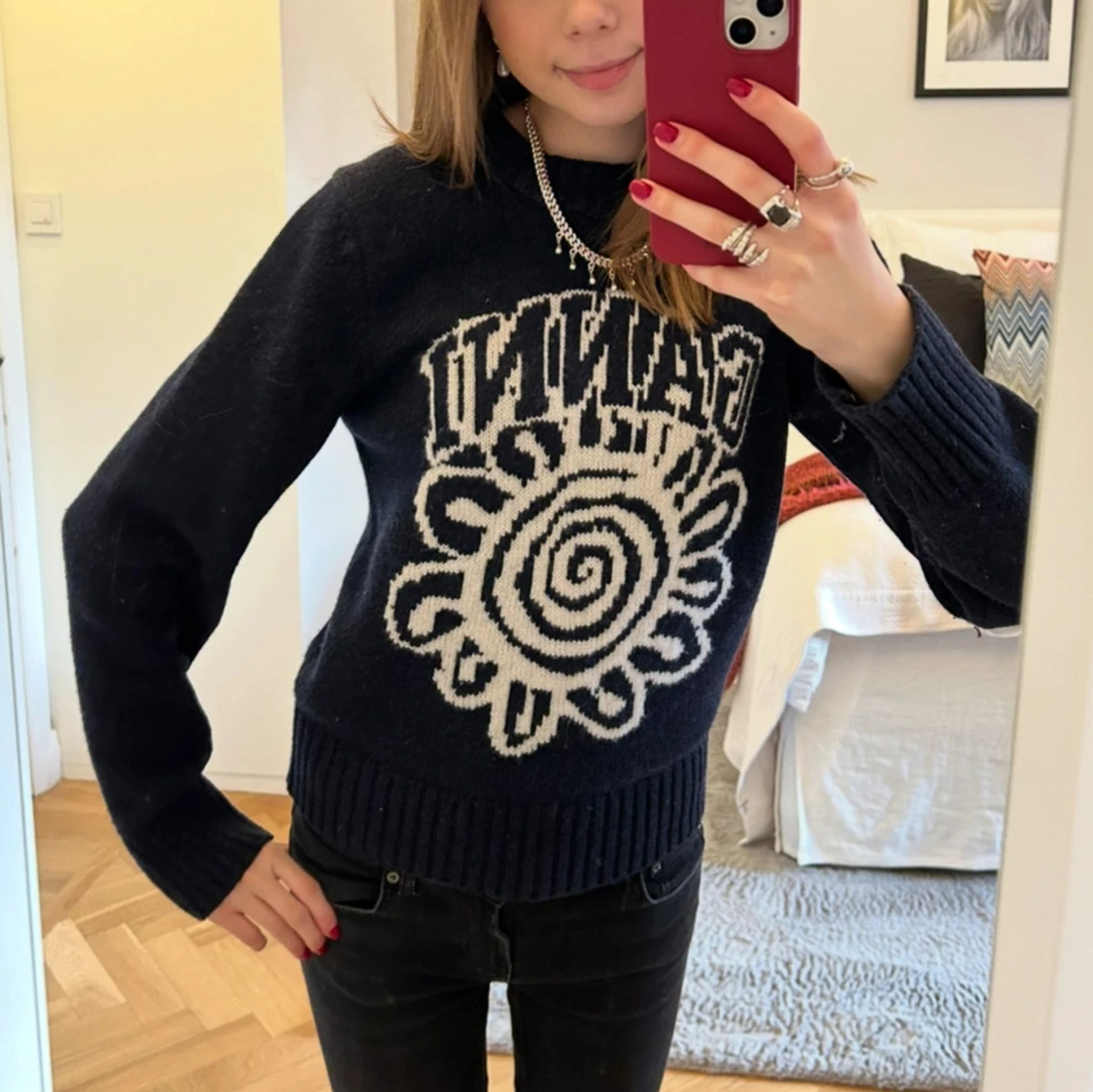 Mörkblå stickad Ganni-tröja - 1