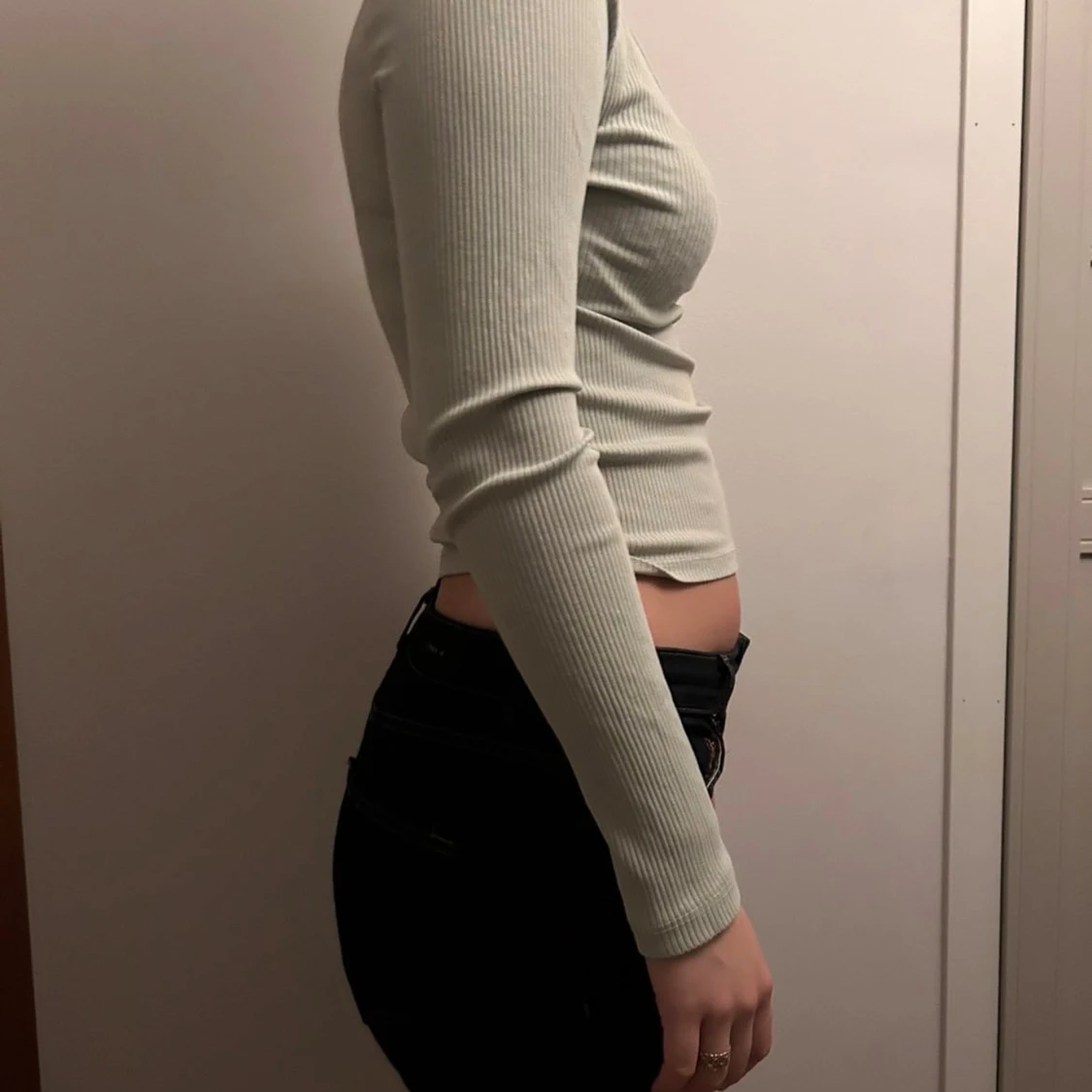 Mint grön ribbad långärmad tröja - 1