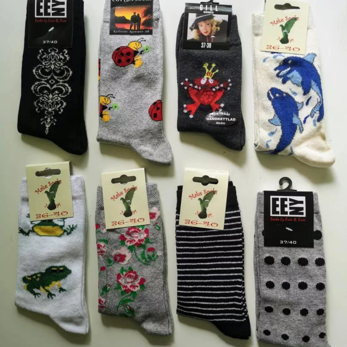 8 Par Färgglada Damstrumpor Med Olika Mönster Stl 36 /40