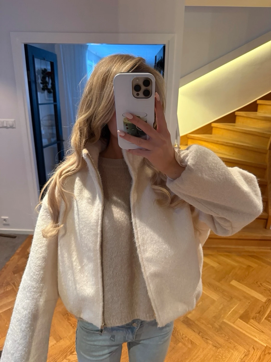 Vit teddyjacka med dragkedja - 2