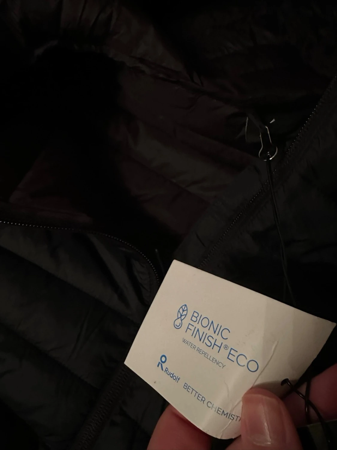 Svart quiltad pufferjacka med huva stl L  - 6