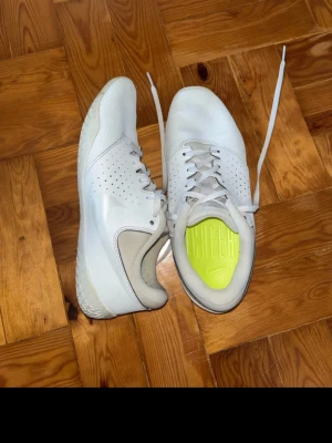 Vita Nike Cheer sneakers - Säljer ett par vita Nike Cheer sneakers med perforerade sidor och klassisk snörning. Super sköna, jag har använt som flyer men kommer nu inte träna mer. 😊