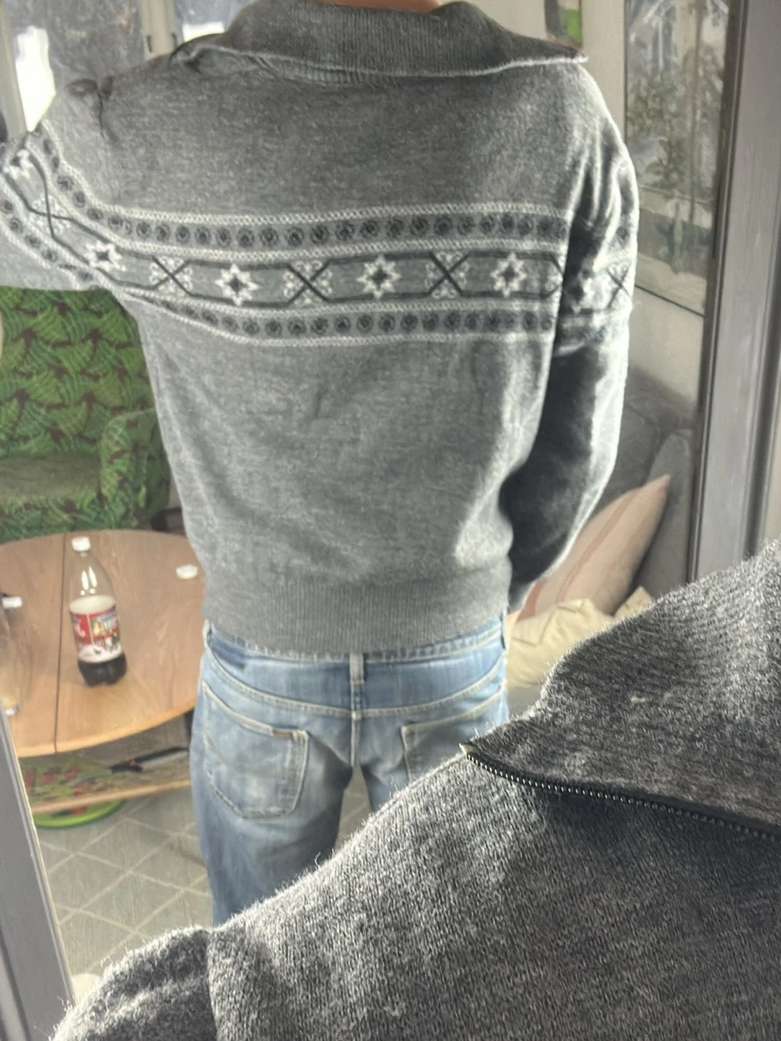 Mönsterstickad zip tröja grå  - 2