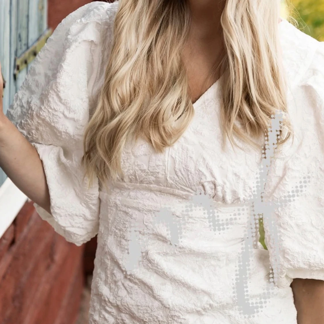 Vit kort studentklänning med puffärm - 1