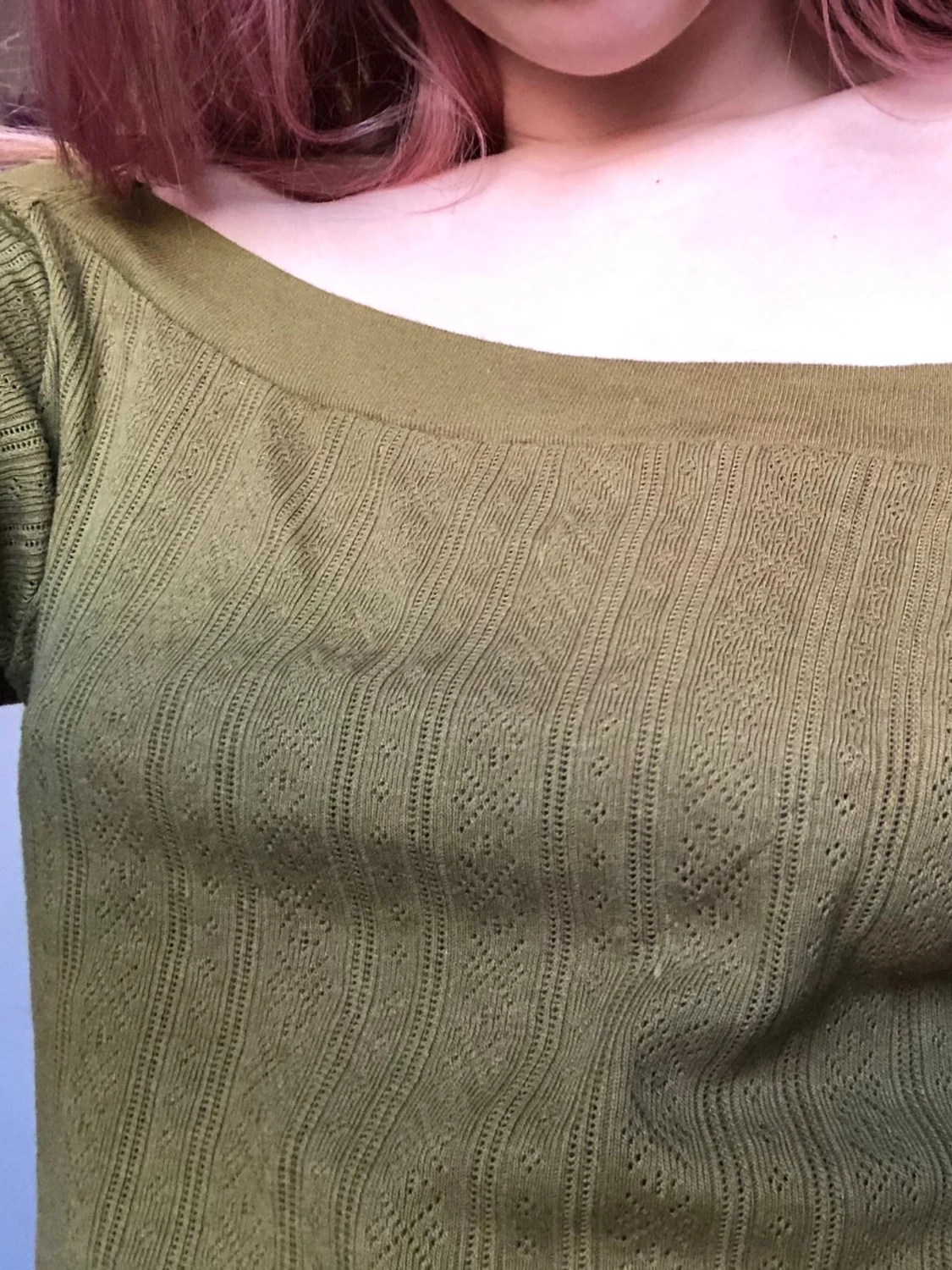 Olivgrön offshoulder stickad topp - 1