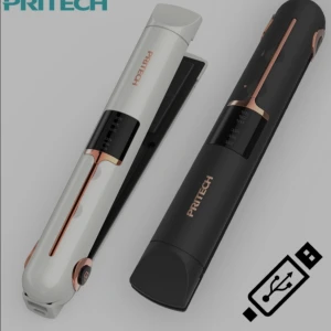 Pritech USB Hair Straightener - Elegant och portabel hårplattång från Pritech med USB-laddning. Finns i svart och vitt med roségulddetaljer. Flera värmeinställningar synliga på displayen. Perfekt för resor och snabb styling. Produkten ser helt ny ut utan synligt slitage.
