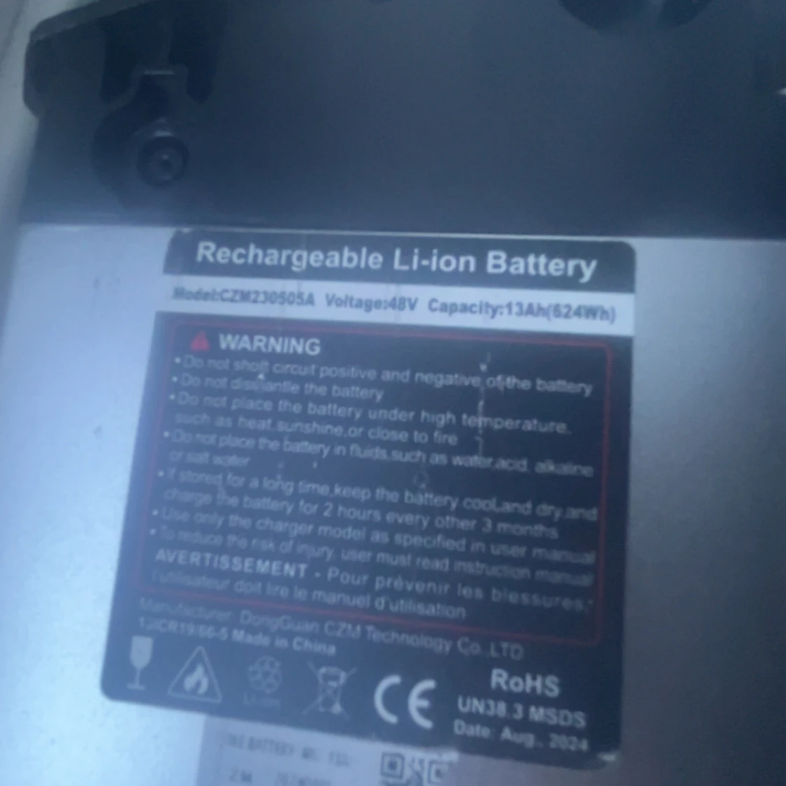 CZM230505A 48V 13Ah Li-ion Batteri (Rawbike batteri) - 1