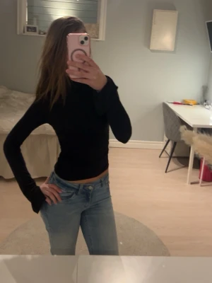 Svart croppad polotopp - Säljer en svart croppad polotopp med lång ärm. Toppen har en tight passform och är perfekt att styla med höga jeans eller kjol. Enkel och stilren design utan synliga detaljer eller mönster.