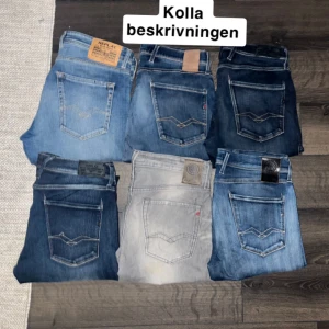 Replay jeans  - Finns över 100 par Replay och Nudie jeans mm ute på min profil och det kommer ut fler dagligen så börja följ!  Priserna är från 200kr st Stort utbud i storlekar och färger. Skriv ej och fråga här angående färger, storlekar och modeller utan kolla själv på min profil vad som finns för jag hinner tyvärr ej svara alla som skriver annars.                                      Fråga ej angående leverantör :).                               Köp ej denna annons, isåfall skickas ett par off brand jeans !
