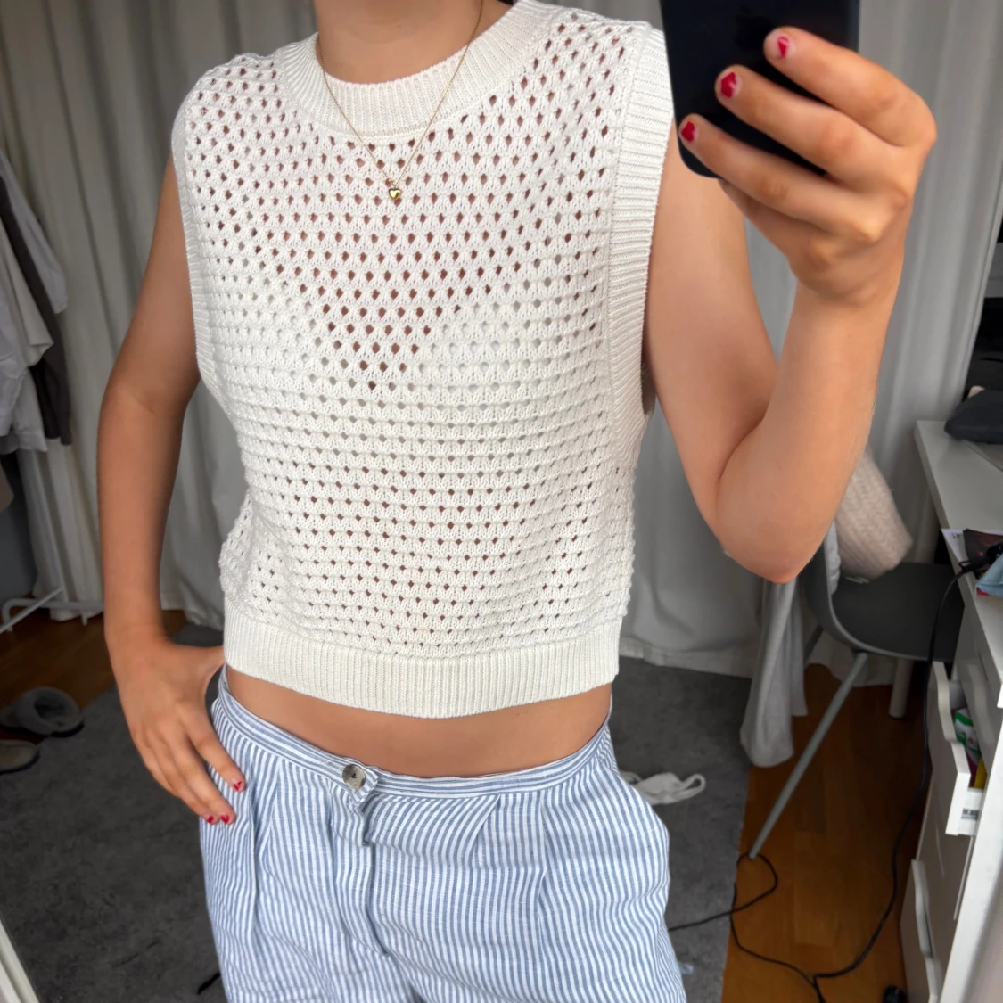 Vit stickad topp - 1