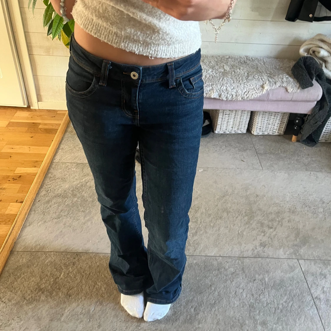 mörkblå lågmidjade jeans - 3