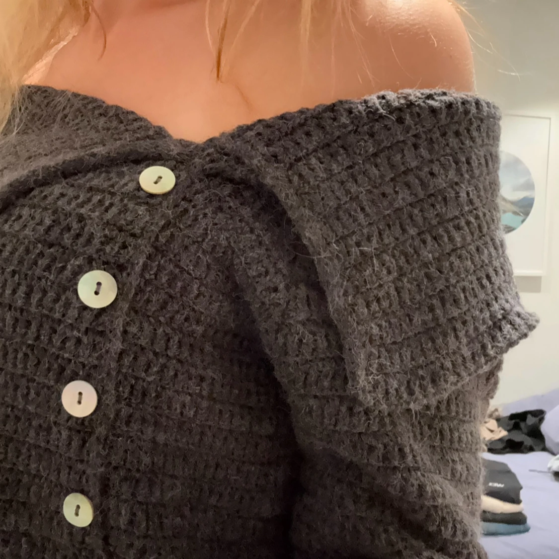 Mörkgrå stickad kofta  - 3