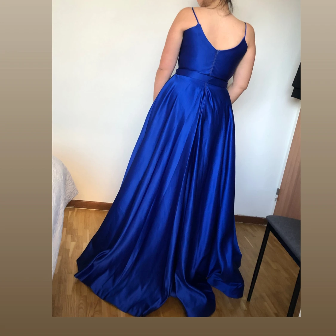 Kornblå långklänning med slits - 1