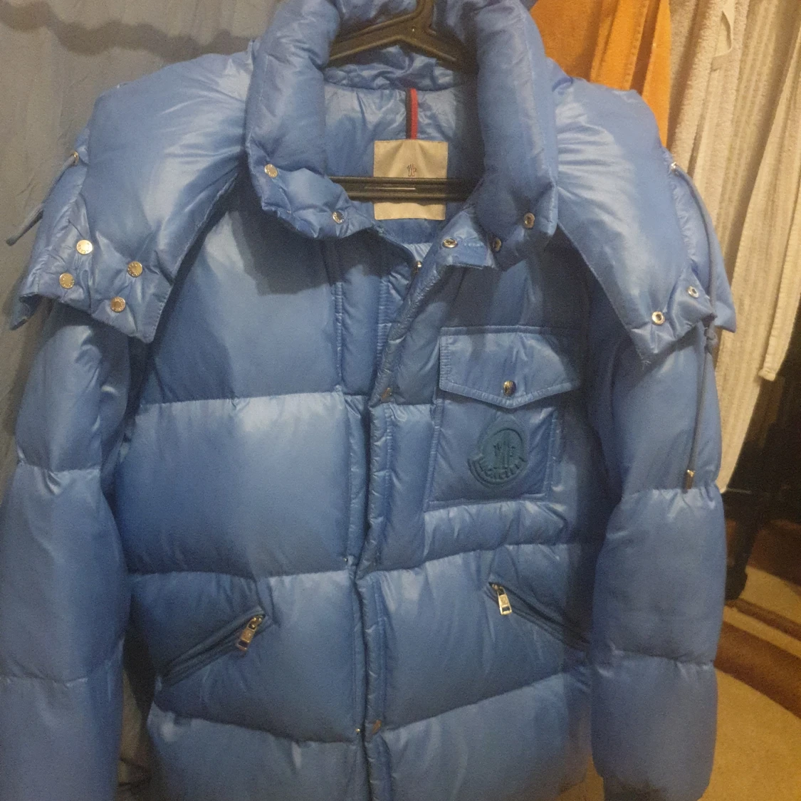 Blå Moncler pufferjacka med huva - 4