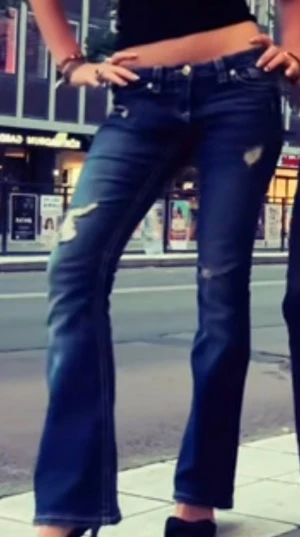 Blå bootcut jeans med slitningar gina young  - Snygga blå jeans med bootcut passform och slitna detaljer på låren och knäna. Låg midja och klassisk femficksdesign. Jeansen har en mörk tvätt och är tillverkade i jeansmaterial med stretch för skön passform.