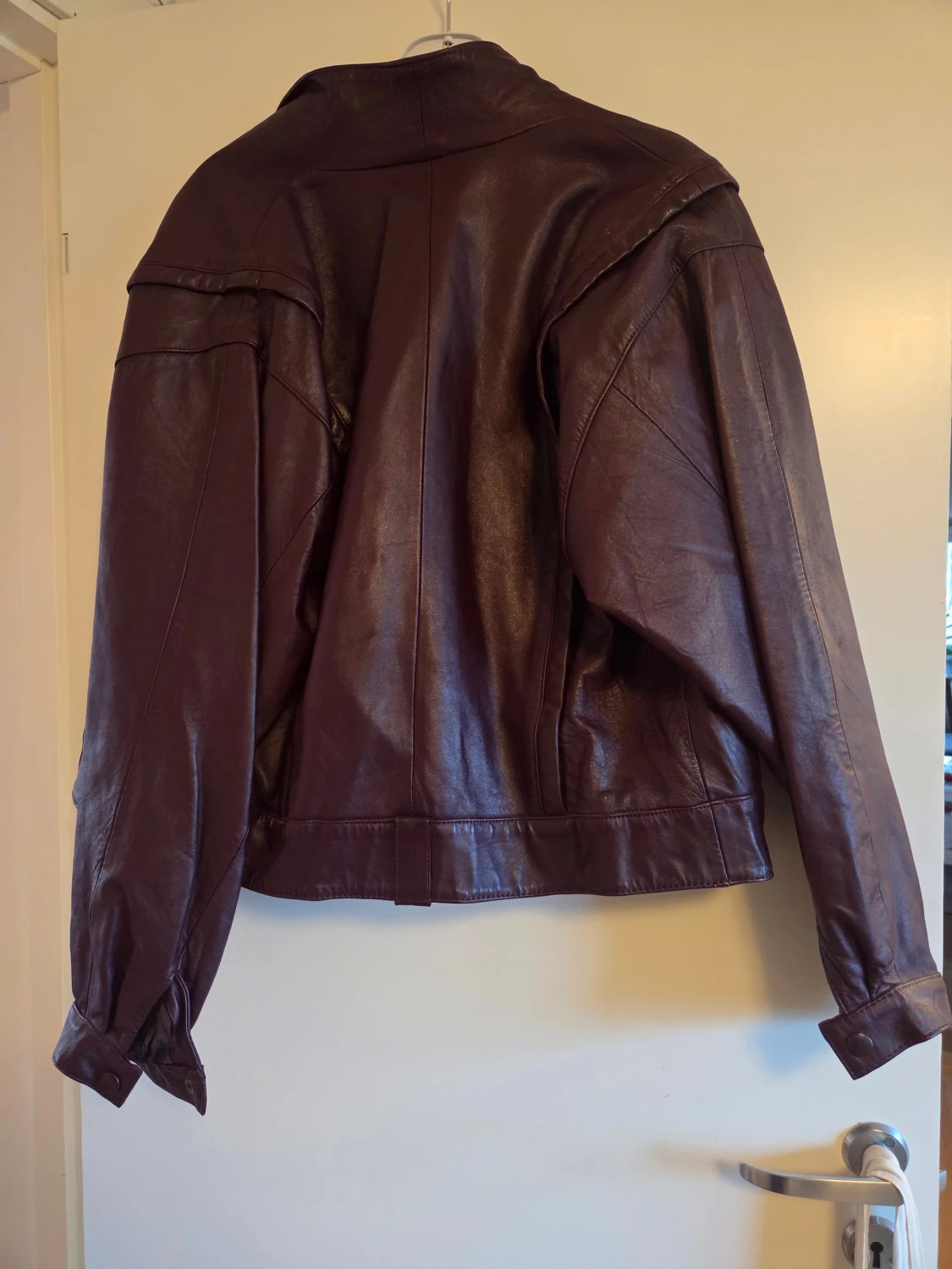 Lila/brun skinnjacka, storlek L - 4