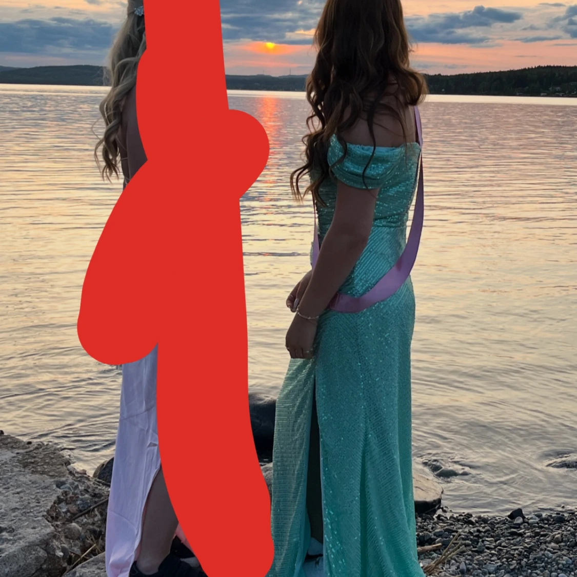 Mintgrön glittrig långklänning - 2