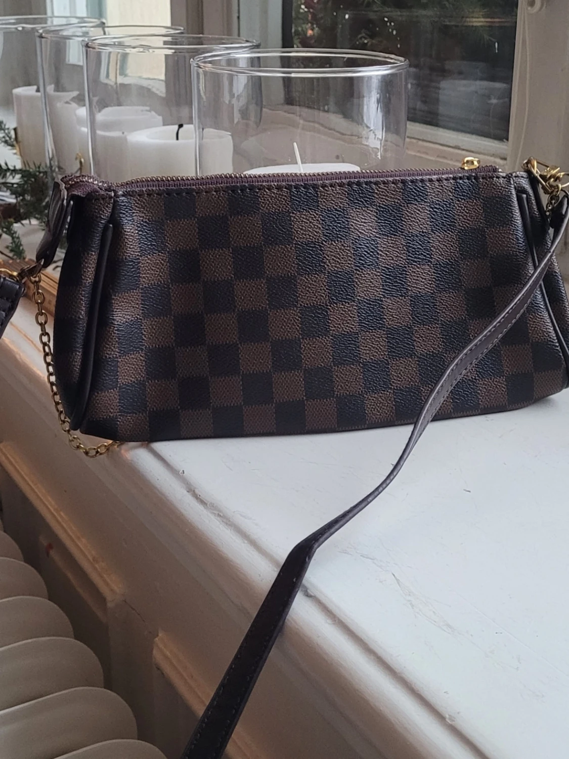 rutig axelväska crossbody axelremsväska  - 2