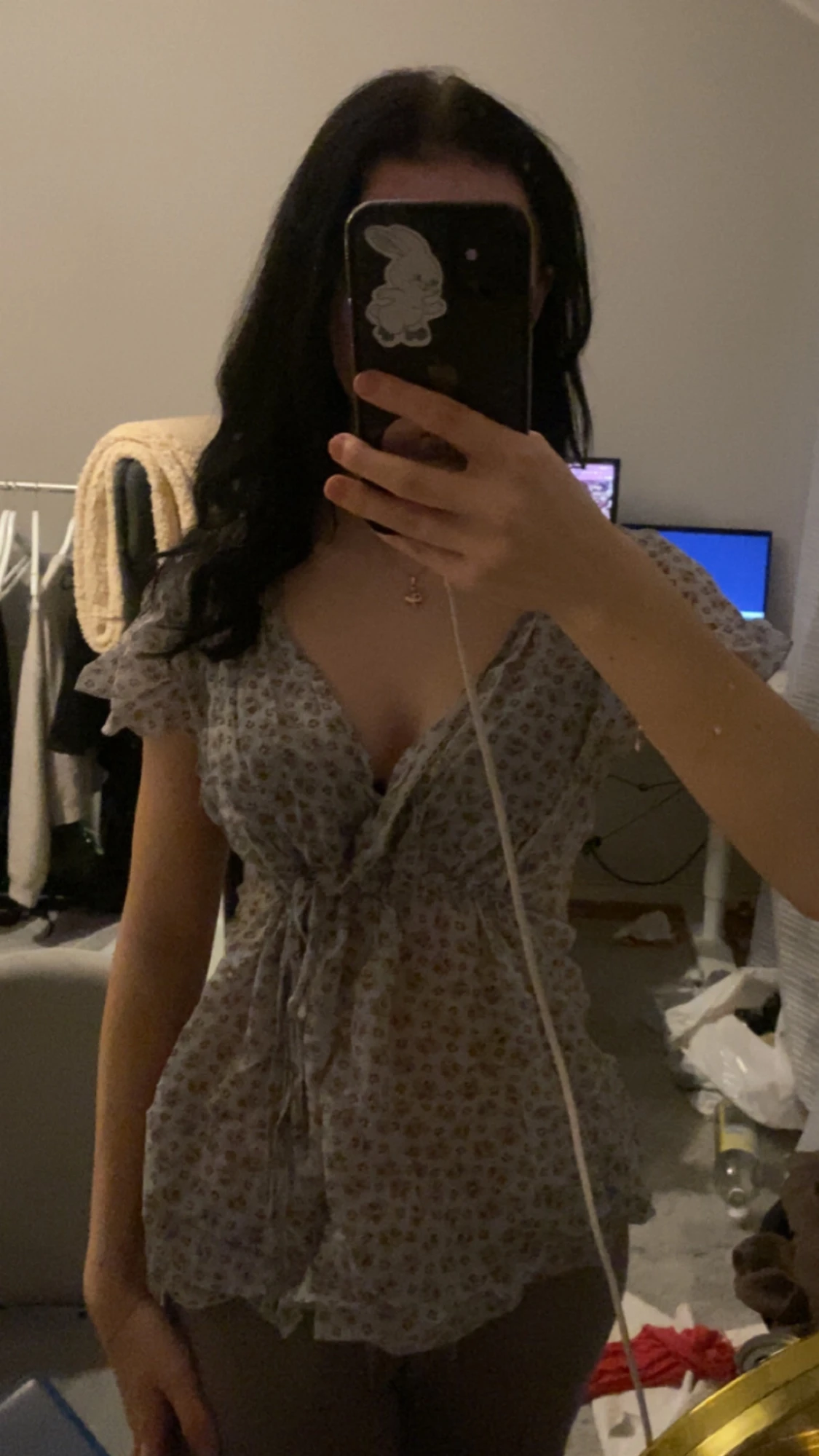 Vintage blus med knyt och volang