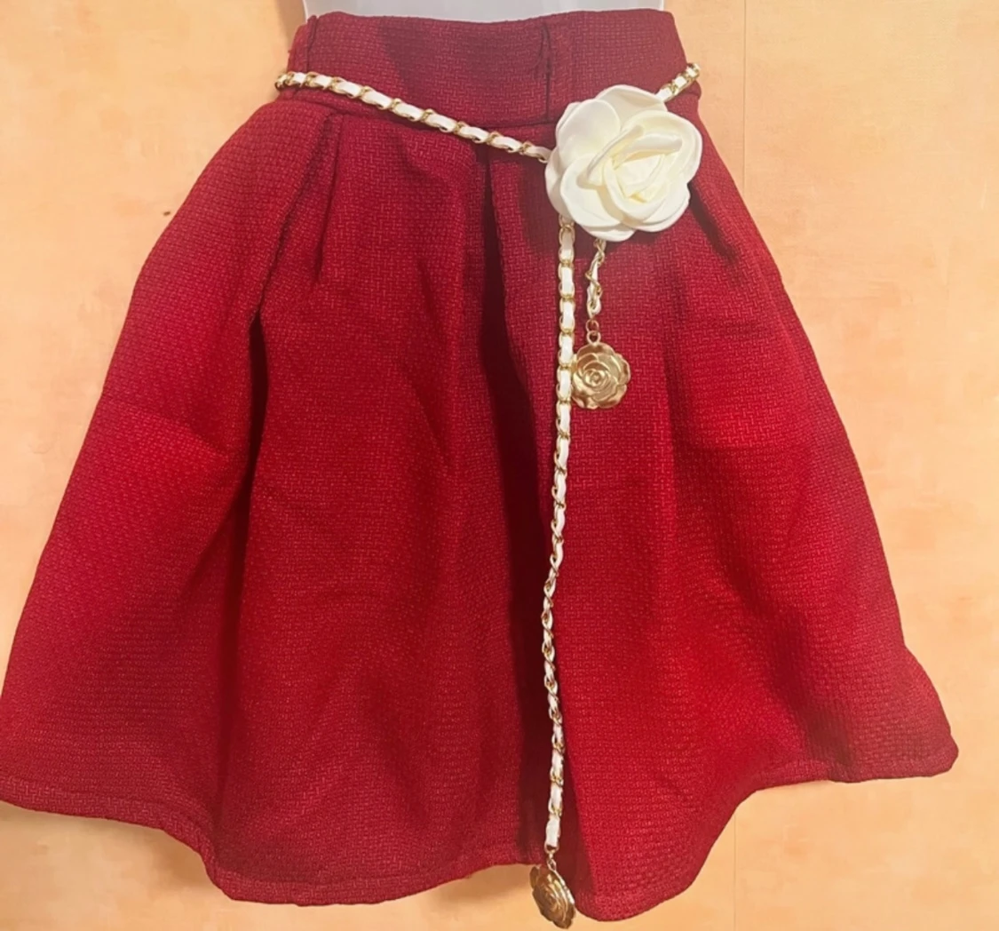 VinRöd jul set   tweed jacka  med gulddetaljer och kjol - 1