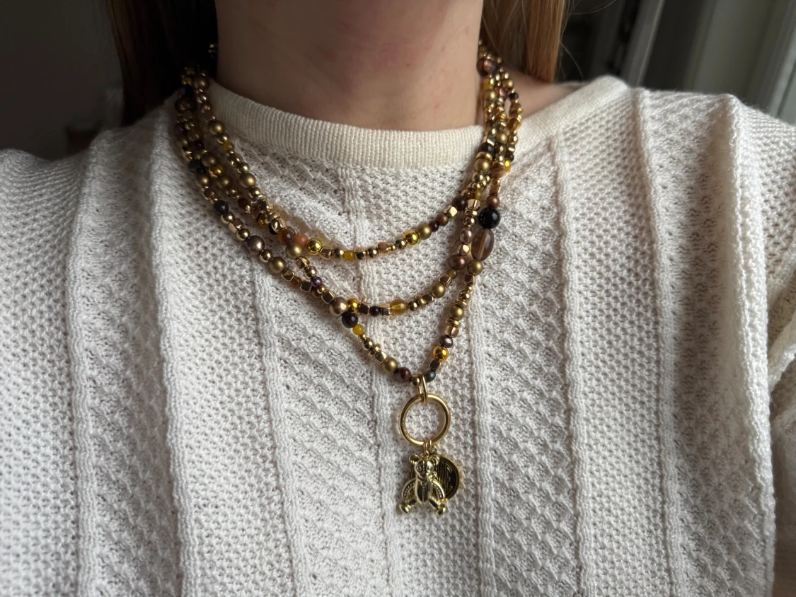 Handgjort vintage pärlhalsband med hänge - 5