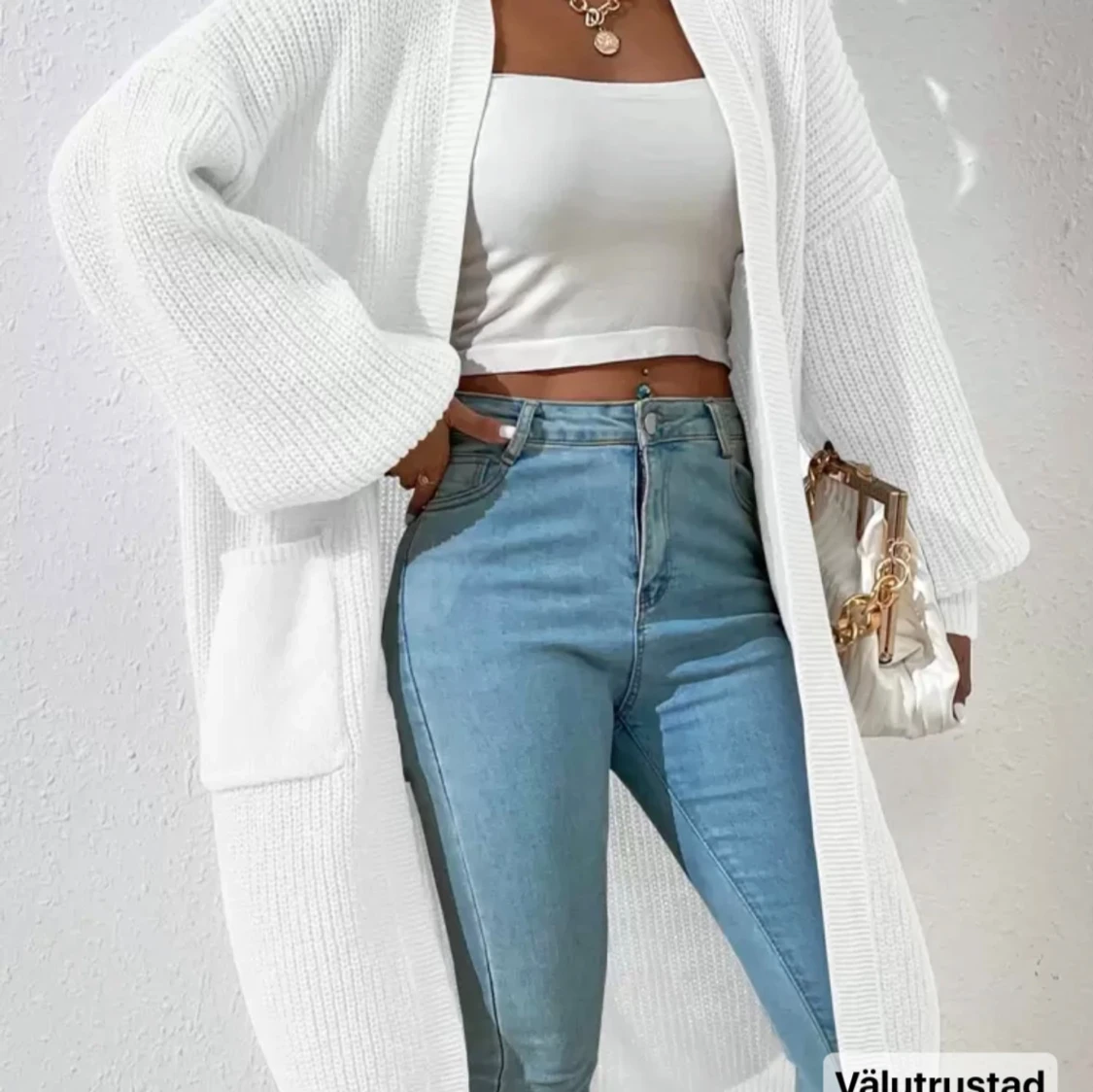 Vit oversized stickad kofta - 1