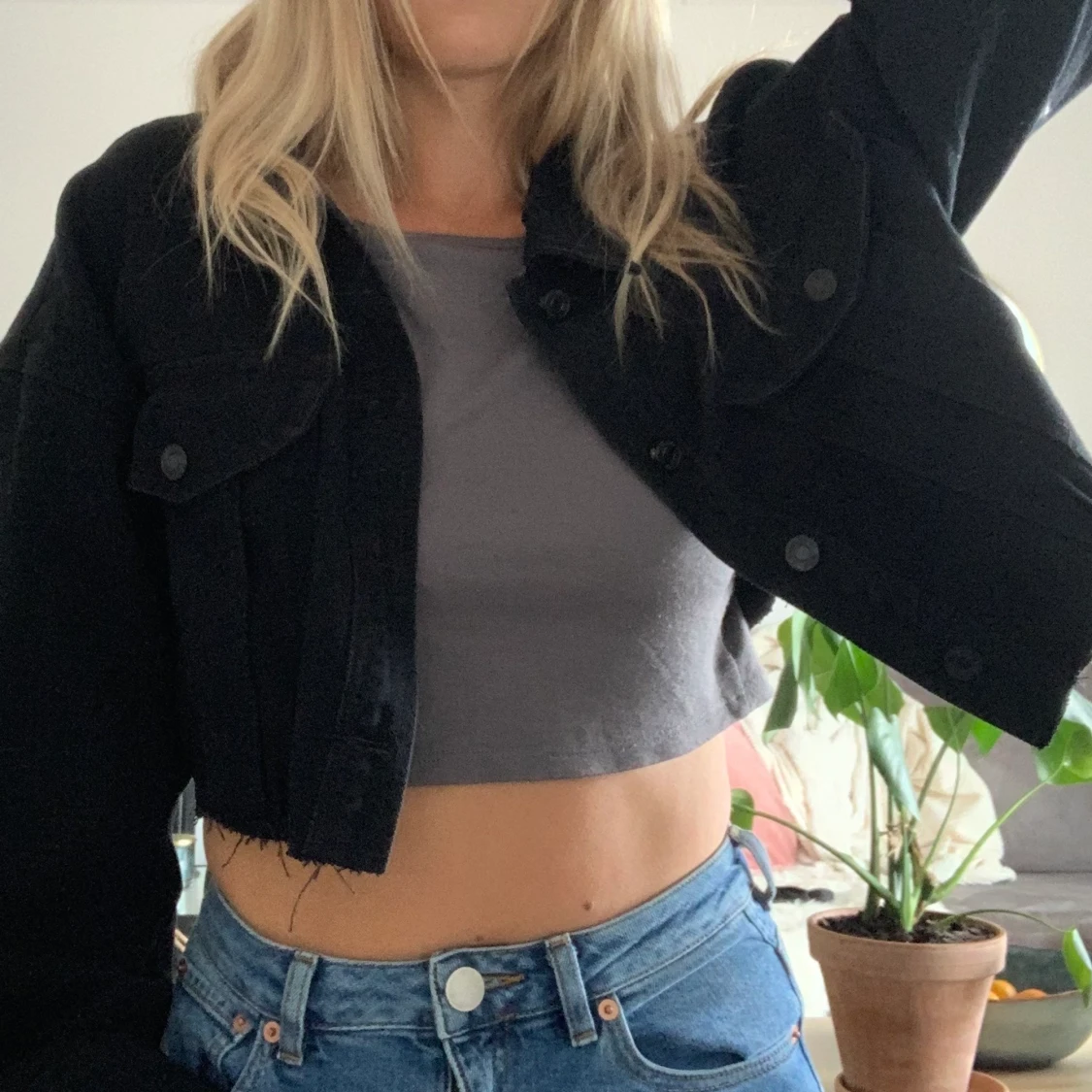 Cropped svart jeansjacka  - 90